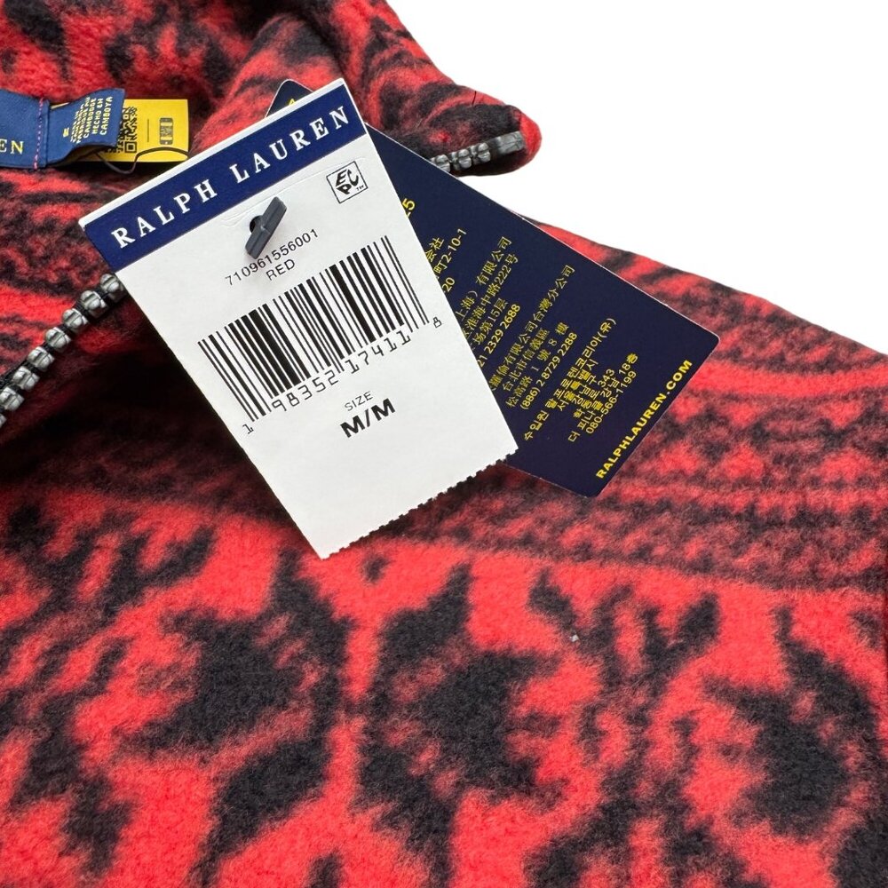 NWT $198 Polo Ralph Lauren Men's Red Fair Isle Fleece Sweatshirt 1/4 Zip, Size M - Picture 7 of 9